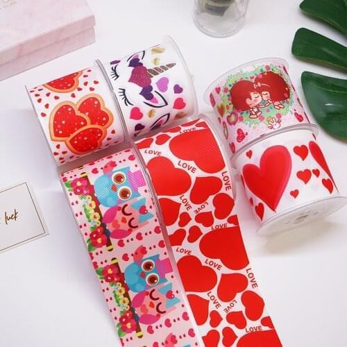 DIY Valentines Day Loving Heart Printed Grosgrain Ribbon For Craft Supplies Sewing Accessories 5 Yards. 25875