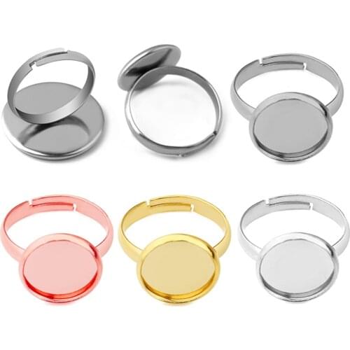 10pcs Stainless Steel Jewelry Fashionable Mens Women Cabochon Ring Blank Base 8 10 12 14 16 18 20mm Jewelry Making Accessories