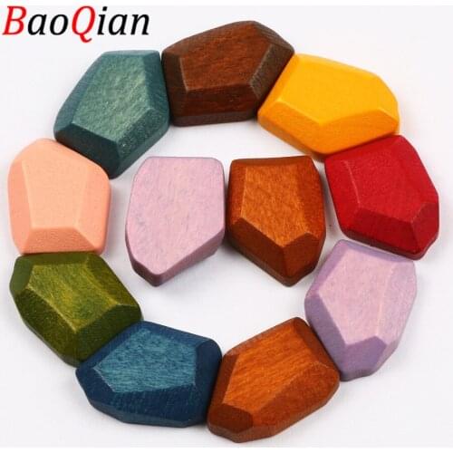 10pcs/lot Irregular Natural Wood Beads 18x15mm Multicolor Flat Back Loose Beads Jewelry Diy Crafts Accessories