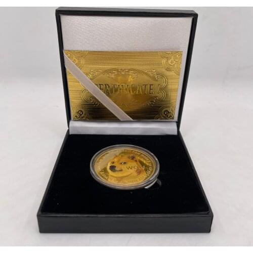 Beautiful WOW Cute Dog Dogecoin Dogecoin Gold Coins with Showing Stand Case Box for Souvenir Collection Gifts