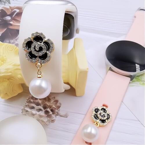 Flower Pearl Charms For Apple Watch Band Silicone Bracelet Metal Decorative Nails for iwatch Sport Strap Accessories