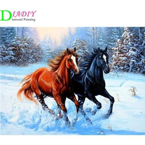DIADIY 5D Diamond Painting Horse Cross Stitch Animals Mosaic Embroidery Full Set Winter Rhinestone Pictures Decoration Home