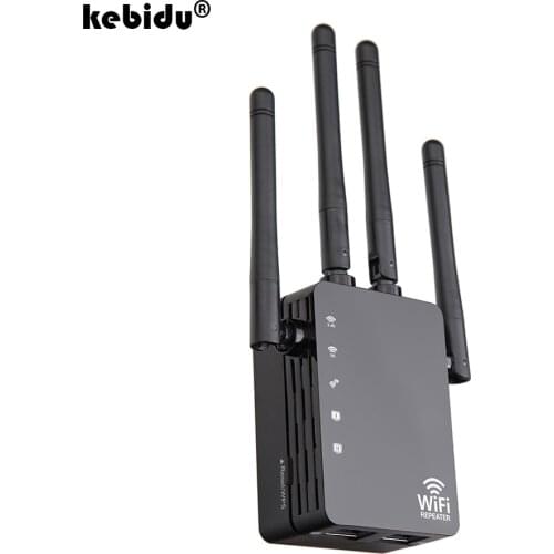 Kebidu Wireless Wifi Repeater 2.4G / 5G Dual Band AC 1200Mbps 4 High Antennas Bridge Signal Amplifier Wired Router Wi Fi Access
