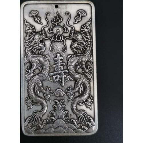 China White copper double dragon amulet Pendant statue