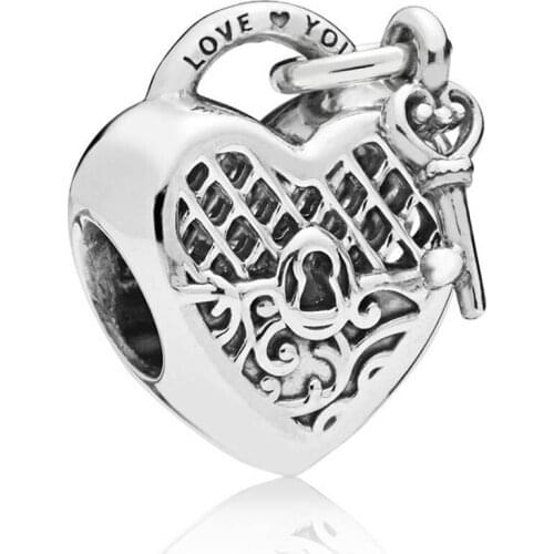 Love You Lock Charm for Women Bracelet Bangle Openwork Bead Authentic S925 Silver DIY Jewelry