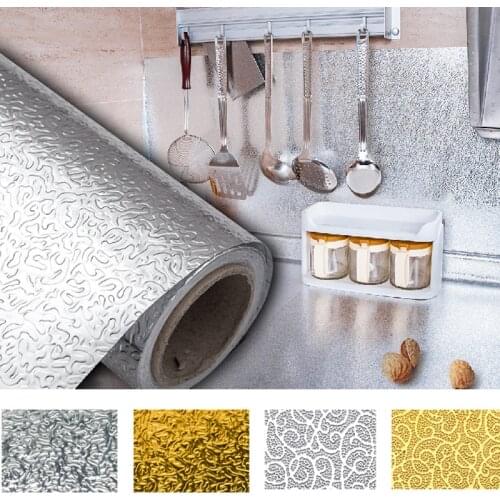 Oil-proof Waterproof Kitchen Stickers Aluminum Foil Kitchen Stove Cabinet Self Adhesive Wall Sticker DIY Wallpaper