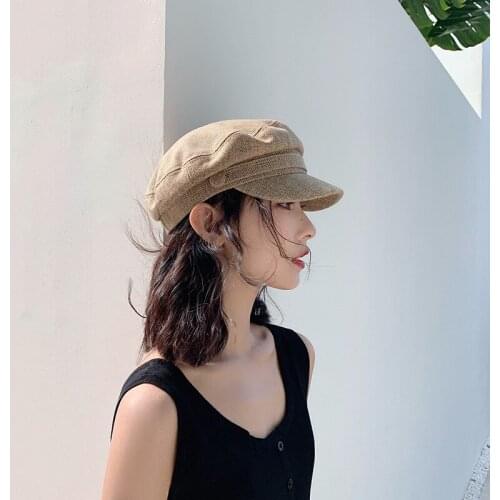 Fashion Unisex Linen Military Hat Autumn Sailor Hats For Women Men flat top captain Cap Travel Cadet Hat Navy Gorras
