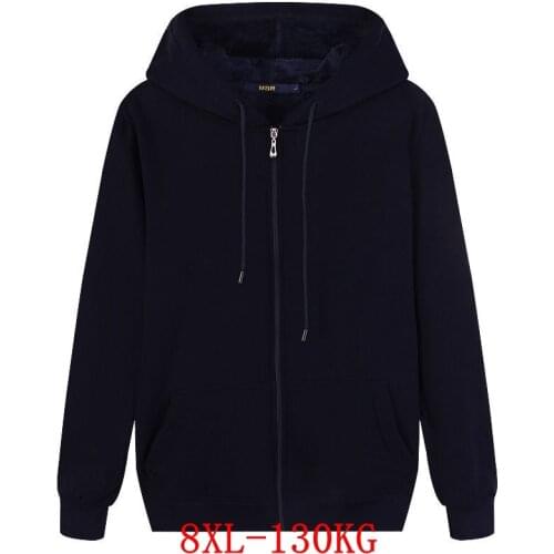 Fall/Winter Mens Large size 8XL Hooded Sweatshirt Long Sleeve Zipper Plus Size 5XL 6XL 7XL Warm Cotton Loose Large Jacket
