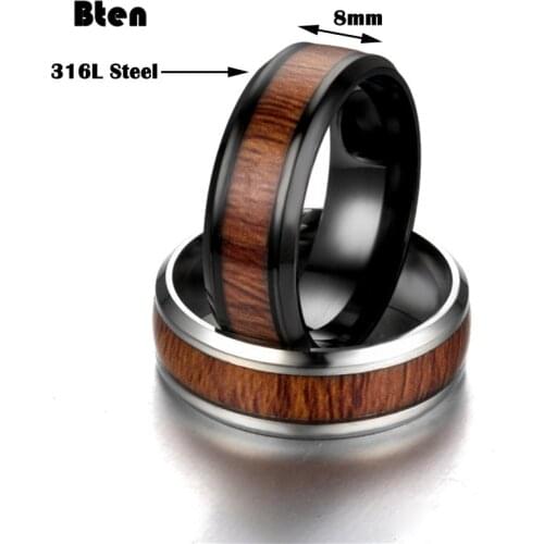 Bten 2020 New Punk Vintage Stainless Steel Ring Mens Wedding Ring Retro Wood Grain Design Fashion Party Gift