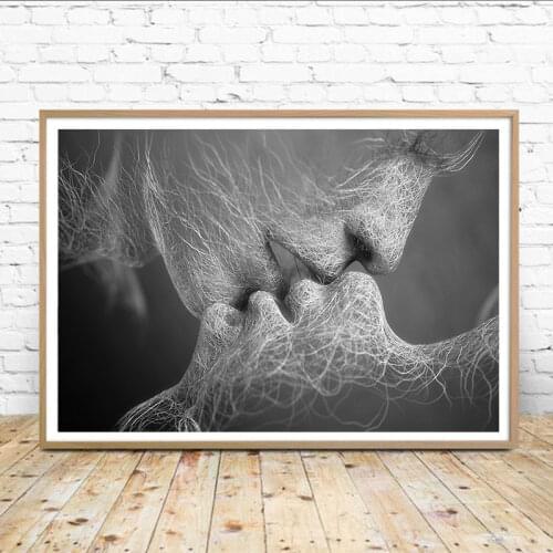 GOODECOR Modern Canvas Art Black Love Kiss Canvas Painting Abstract Wall Print Poster Pictures Bedroom Living Room Decoration