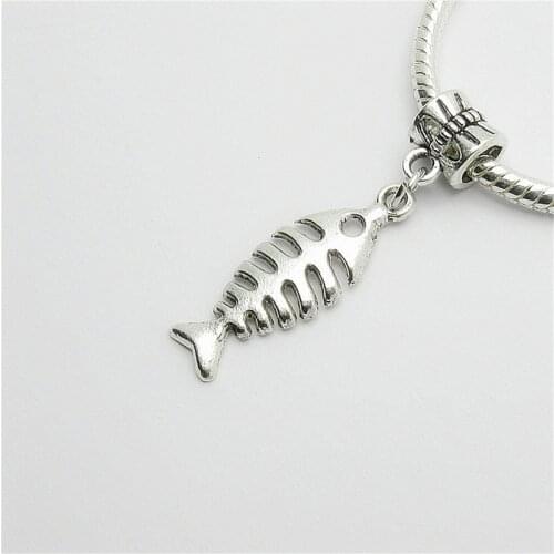 New 25pcs fish bone charm Big Hole bead European Pendant fit for Pandora style Bracelets Necklace DIY Metal Jewelry Making 2