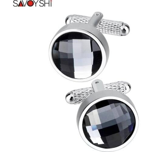 SAVOYSHI Newest Round Cufflinks for Mens High Quality Glass Cuff links Brand Male Suit Shirt Cuffs Accessories