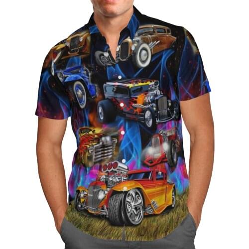 2021 New 3D Printing Car Galaxy Hawaii Shirts Men Summer Colorful Short-sleeved Shirts Men Shirts Oversize Camisa Social 5XL