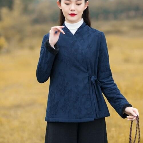 Chinese Style Clothing Women Women Coats Winter 2021 Autumn Hanfu Cotton Linen Tang Suit Chinese Cheongsam Top 12031