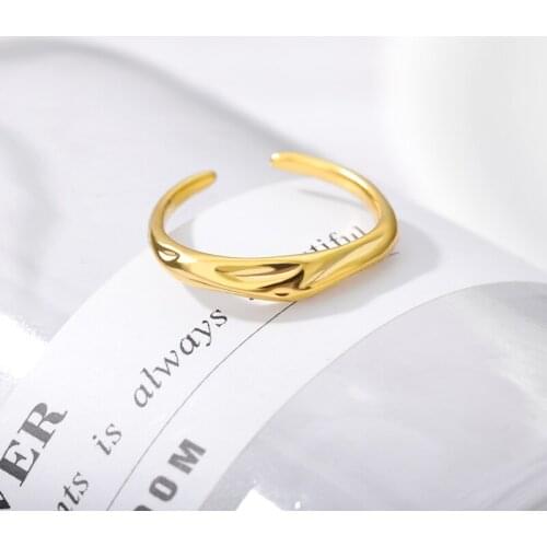 Stainless Steel Open Ring for Women INS Minimalist Irregular Wave Pattern Gold Color Adjustable Finger Jewelry Bijoux Birthday