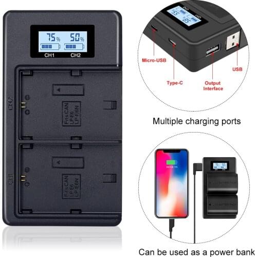 PALO LP E6 LPE6 LP-E6 E6N Battery Charger LCD Dual Charger For Canon EOS 5DS R 5D Mark II 5D Mark III 6D 7D 80D EOS 5DS R Camera