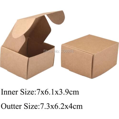 100PCS 7x6.1x3.9cm Gift Paper Box Handmade Soap Craft Wedding Party Favor Macarons Packaging Brown Kraft Boxes custom