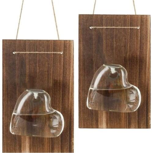 Shape Hanging Air Plant Glass Vase 2 Air Glass Container Rack, with Wooden Planks and 39 Inch Sling Not Including Plants
