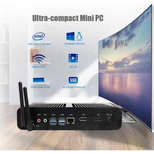 EGLOBAL Fanless Min PC Intel Core i7 10710U i7 10510U i7 8565U Gamer PC 2*DDR4 M.2 Nuc +Msata+2.5'' 4K HTPC Nettop HDMI DP WIFI