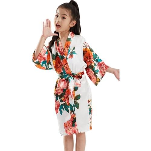 Peony Floral Silk Kimono Robe Bridesmaid Robes Dressing Gown Nightgown for Girls for Spa Wedding Birthday