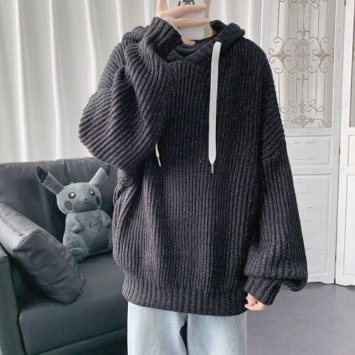 Hooded Sweater Men Pullover Knitted Sweater Oversized Sweater Streetwear Korean Fashion Streetwear Loose Fit Long Sleeve Shirts