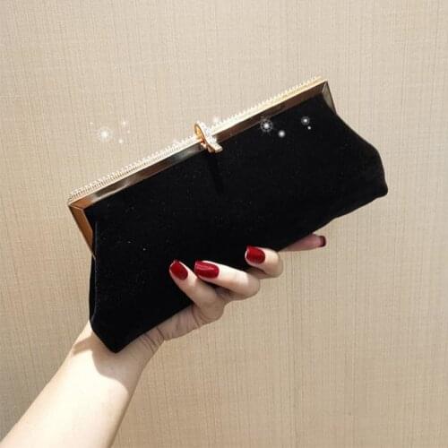 Retro Black Evening Bag For Women Diamond Wedding Clutch Purse Velvet Ladies Handbag Party Shoulder Bag ZD1764