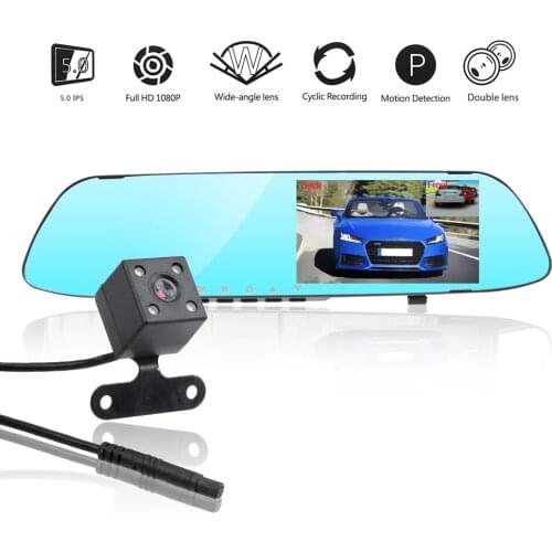 Dual Channel Rearview Mirror Recorder IPS Screen Night Vision Driving Recorder Video Reversing Image Car DVR Dash Camera