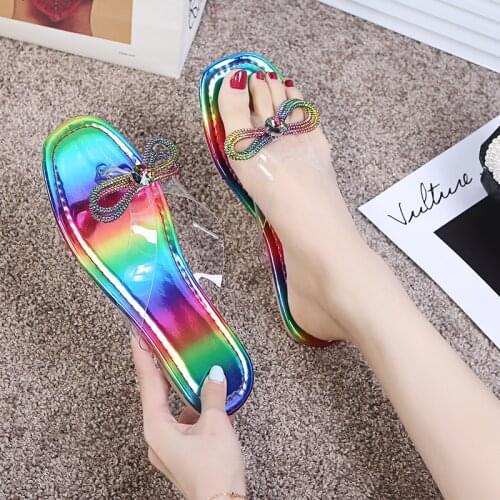 Women New 2021 Summer Slides Female Color Tether Flat Square Heel Sandal Ladies Hot Plus Size Soft Sandals Slippers