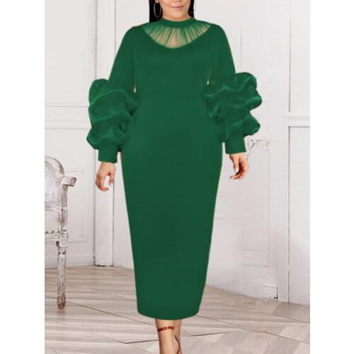 Women Maxi Dresses Party Long Lantern Sleeve Plus Size Patchwork Bodycon Ladies Celebrate Event Occasion Dinner Robes Gowns New