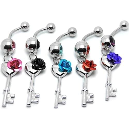 1Pc Rose & Key Design Belly Button Rings Navel Body Piercings Percing Nombril Piercing Ombligo Piercing Septo 1 PC