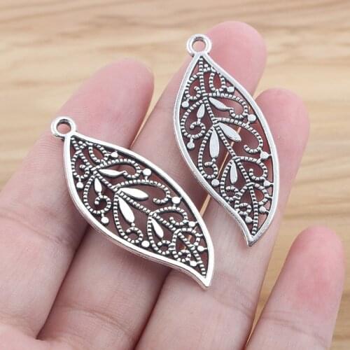 10pcs Tibetan Silver Filigree Hollow Leaf Charms Pendant For Women Handmade Neckalce Jewelry Findings Accessories Making