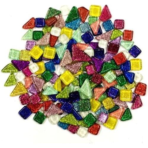 120g/bag approx 70pcsVarious shapes Colorful Glitter manual Glass Mosaic Tiles Bulk for Mosaic Making DIY Craft Art
