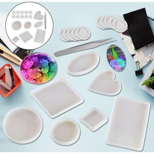 18Pcs Resin Casting Molds Silicone Mold Pendant Tray Jewelry Mould Craft Kit