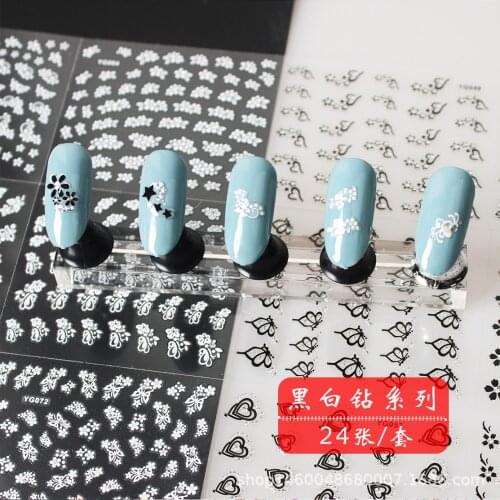 24Pcs/lot nail art stickers 3D three-dimensional black /white small flower nail decals Self-adhesive nail art jewelry decals