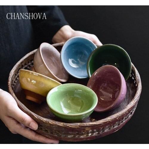 CHANSHOVA 100ml Traditional chinese retro style Crackle Ceramic Teacup Six colors China porcelain large Coffee Tea cups H300