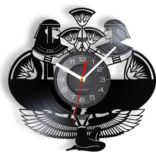 Egyptian Queen Cleopatra Retro Luminous Wall Clock Ancient Egypt Pharaohs Vinyl Disk Handicraft Timepiece Vintage Artwork Decor