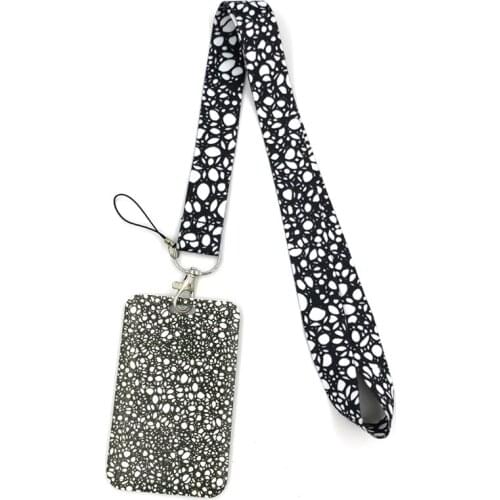 Black White pattern Creative Lanyard Card Holder Student Hanging Neck Phone Lanyard Badge Subway Access Card Holder Accessories
