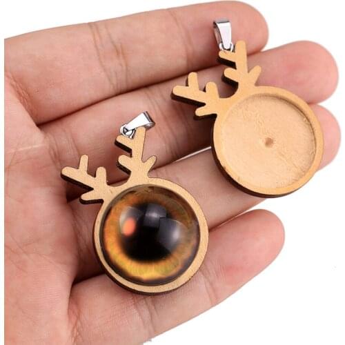 10pcs/lot Christmas Elk Wood Cabochon Base 25mm Dia Blank Wooden Pendant Trays Diy Jewelry Accessories for Necklace Making
