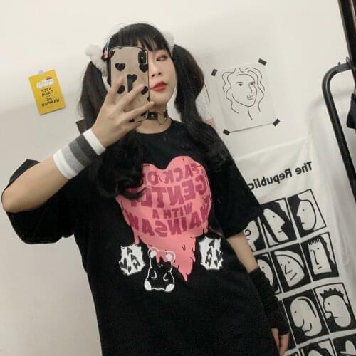 2021 summer new cartoon love printing short-sleeved T-shirt versatile compassionate ins loose round neck short-sleeved T