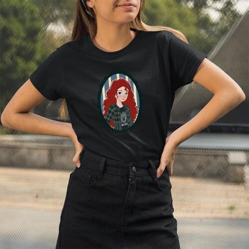 Fashion Modern Merida Princess In The Mirror Brave Graphic T Shirts Women Summer Female Tops Harajuku Black White Red Tshirt