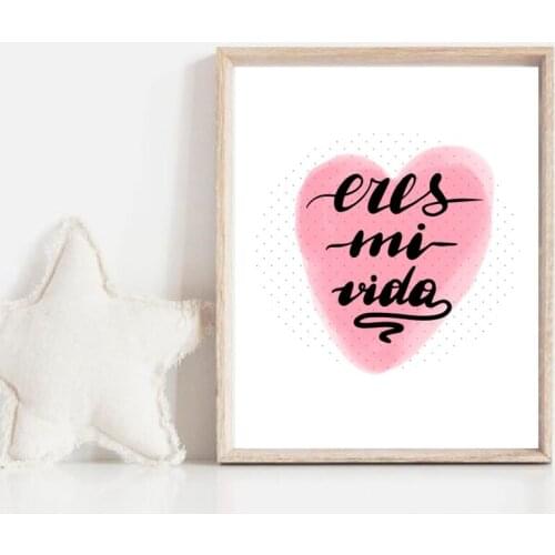 Spanish You Are My Life Quote Art Print Eres mi vida Inspirational Wall Art Canvas Painting Picture Poster Spain Home Wall Decor