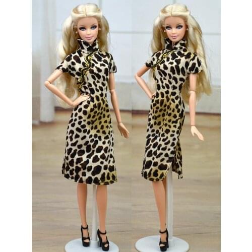 Handmade Chinese Traditional Dress Qipao Vestido Dress For Barbie Cheongsam Leopard Unique Evening Dresses Gifts For Girls