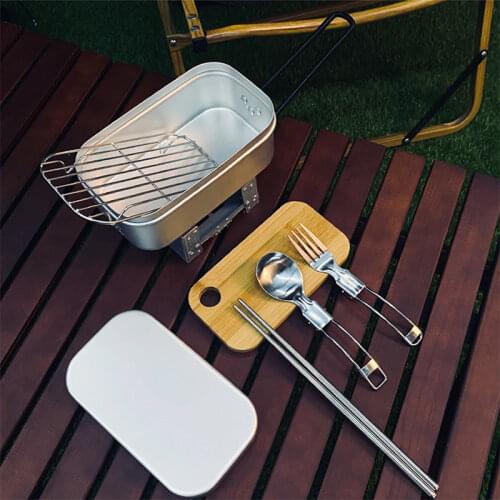 Foldable Stove Lunch Box Steam Rack 3-Piece Set Outdoor Camping Fishing Portable Cookware Lightweight Simple Picnic Cooking tool