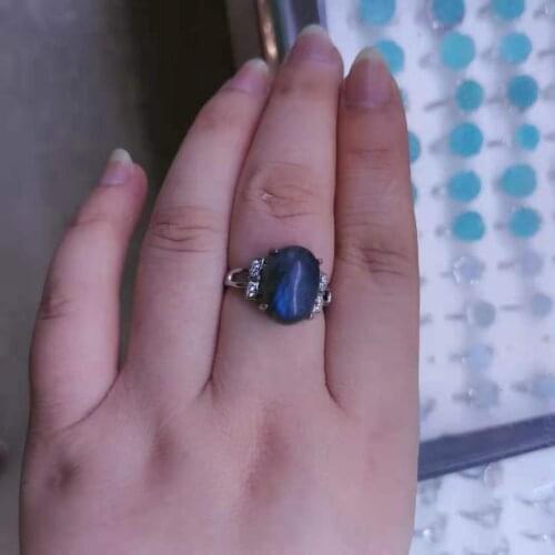 Natural gray moonstone ring mysterious night color labradorite lover stone aro de luz woman jewelry anillos bague bijoux femme