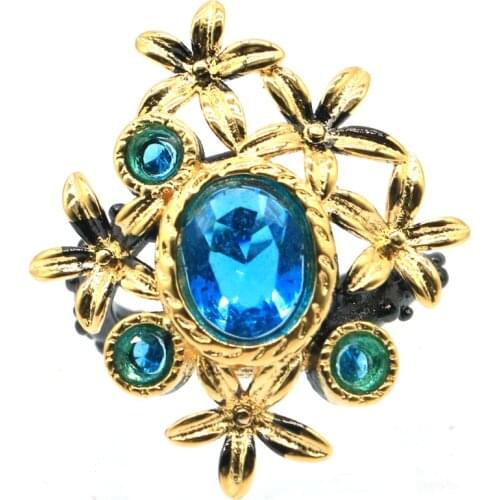 27x25mm Neo-Gothic Created 6.3g Paris Blue Topaz Violet Tanzanite For Women Daily Wear Black Gold Silver Rings Punk Hollow