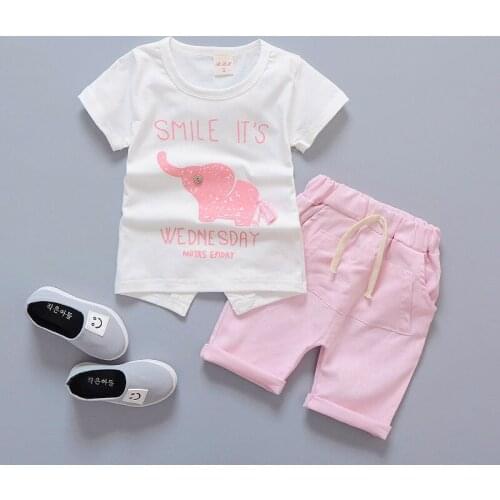 Summer Children Boys Girls Clothes Suits Baby Elephant Pattern T-shirt Pants 2Pcs/sets Kids Cotton Tracksuits Toddler Outfits