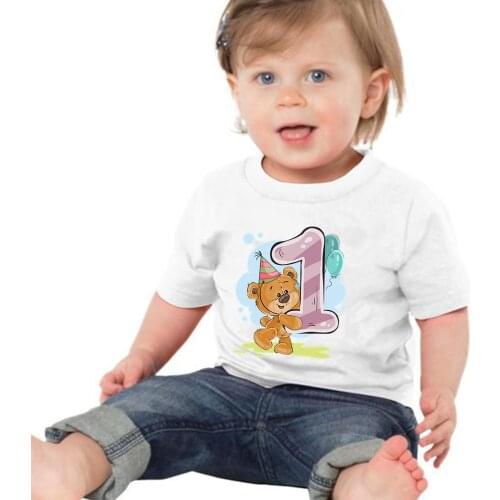 Cute 1-12 Years Old Kids T-shirt Cartoon Bear of Number Print O-neck Boy Girl Tops Summer Casual Children Tee Shirt Clothes