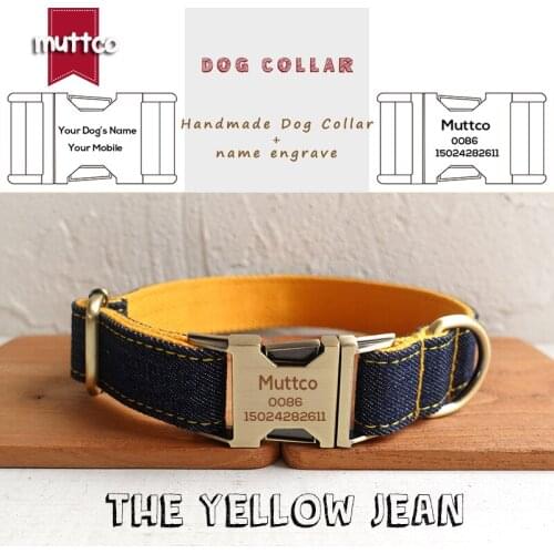 MUTTCO retailing self-design dog collar engraved dog collar THE YELLOW JEAN handmade collar 5 sizes dog collar UDC037T