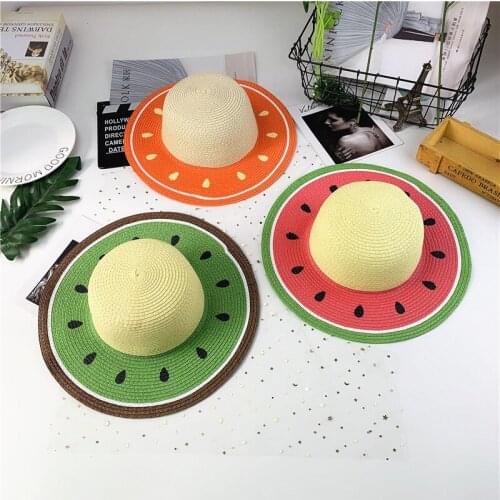 Parent-child Family Fruit Straw Hat Color Matching Holiday Watermelon Shape Women Girls Big Vacation Hat For Mother-Child Caps