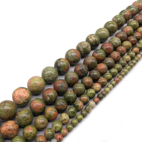 Natural Unakite Stone Round LoosBeads 15" Strand Pick Size For Jewelry Making DIY Bracelet Necklace 4 6 8 10 12MM